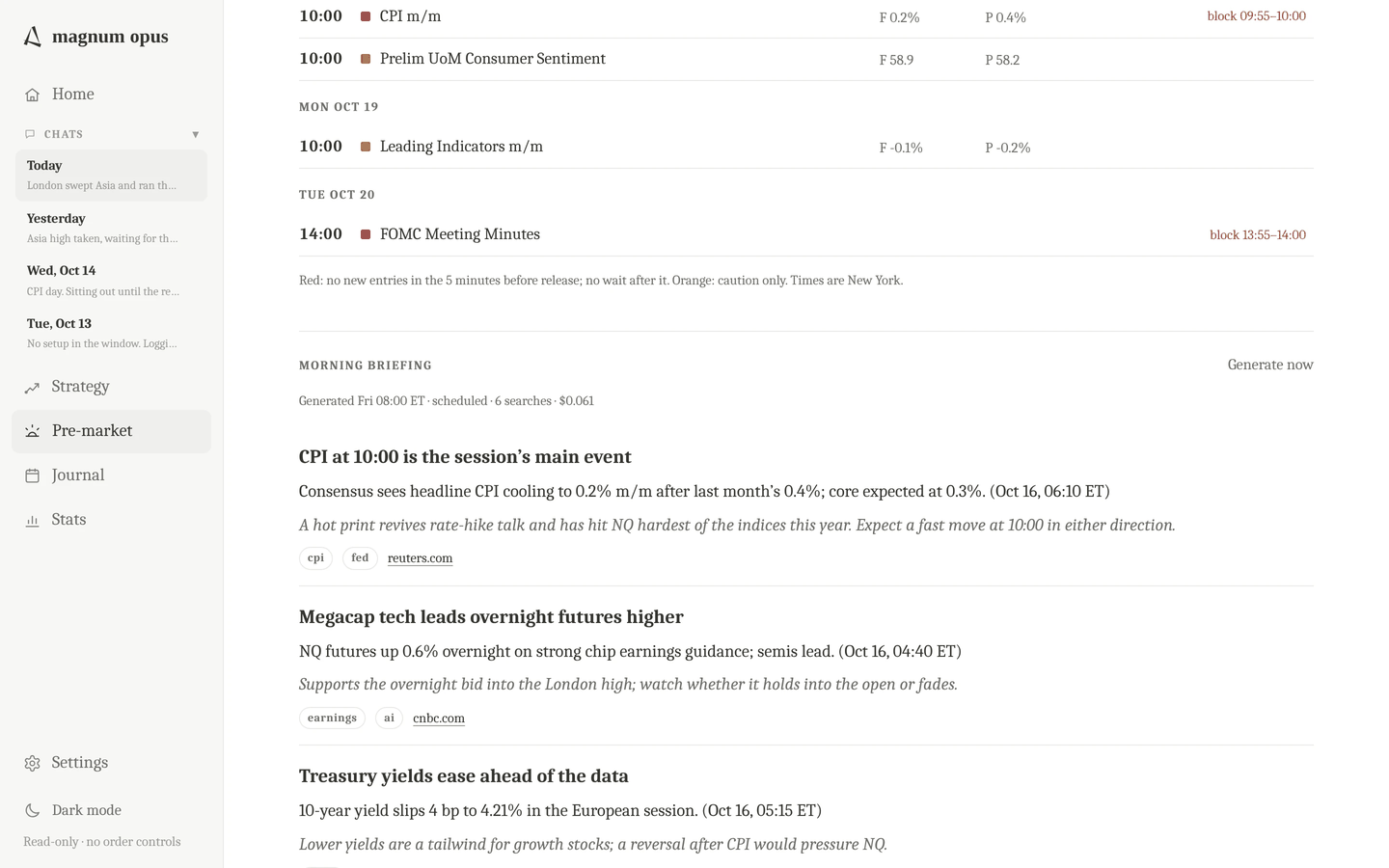 Your morning briefing and news calendar