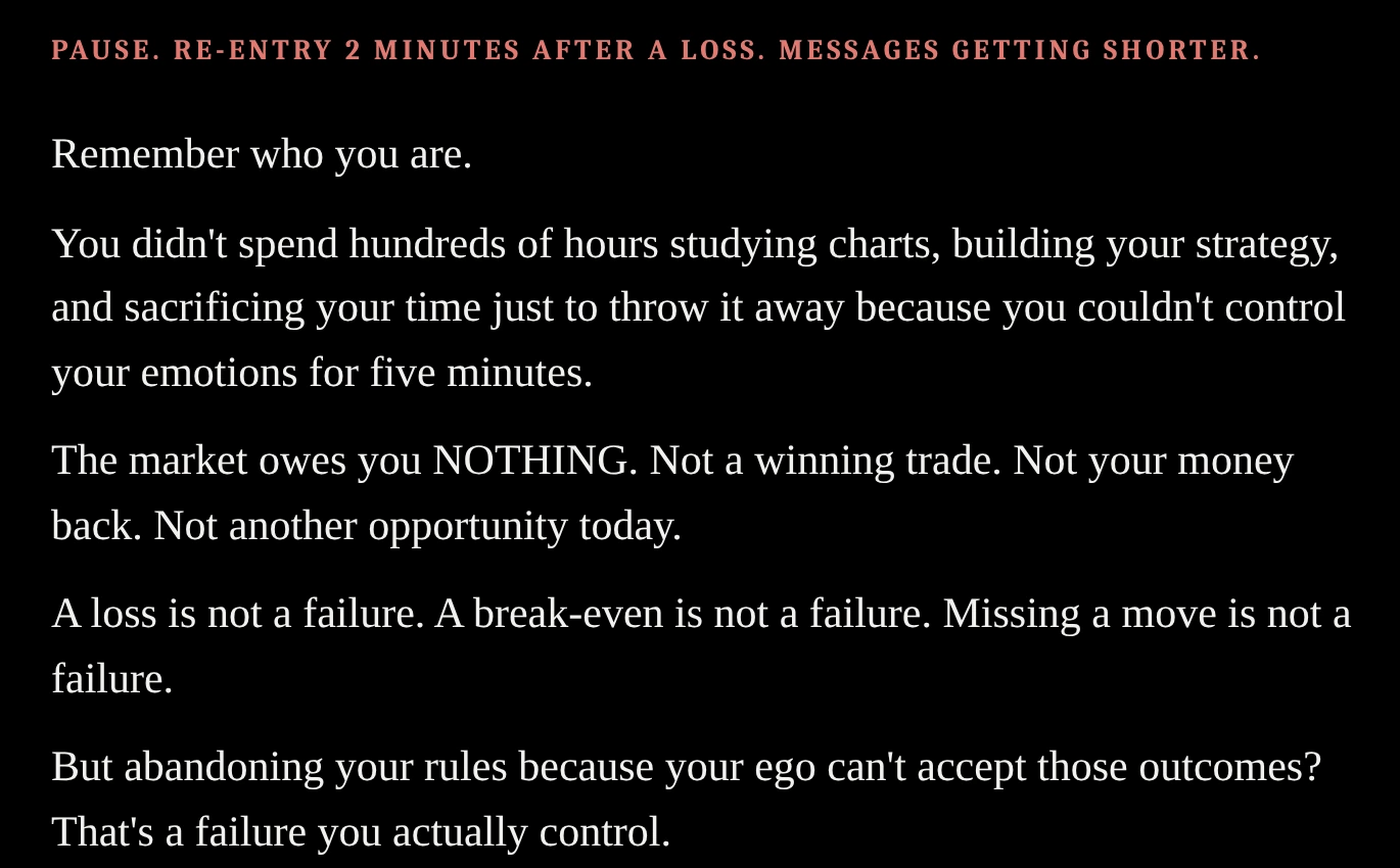 A tilt warning followed by the first five paragraphs of the trader’s personal letter